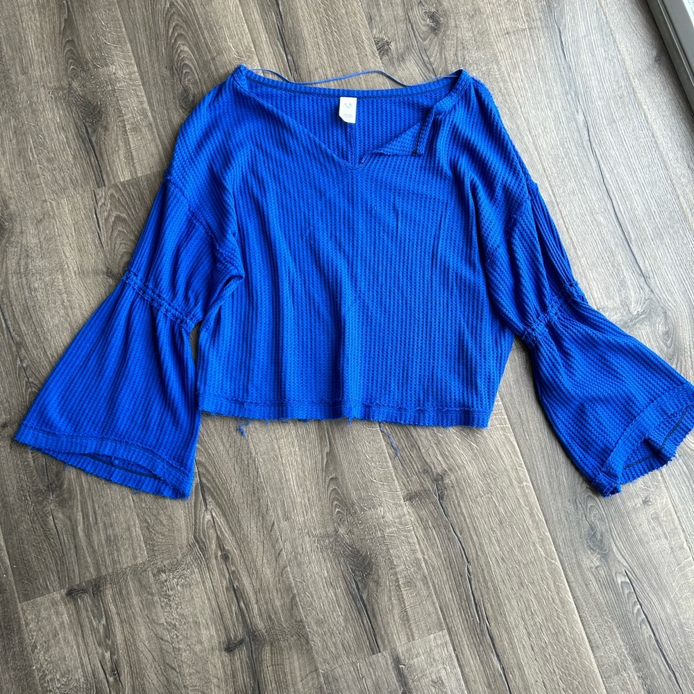 2/$60 Free People we the free royal blue small flare ballon lantern sleeve boho - Picture 4 of 9